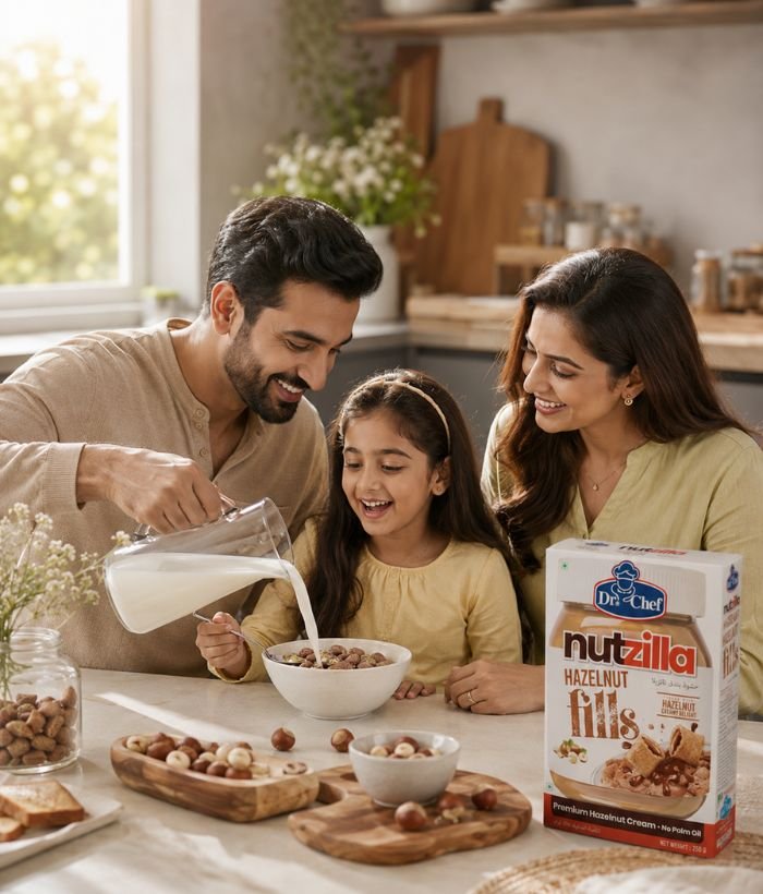 Happy child enjoying a bowl of Dr-Chef filled breakfast cereal